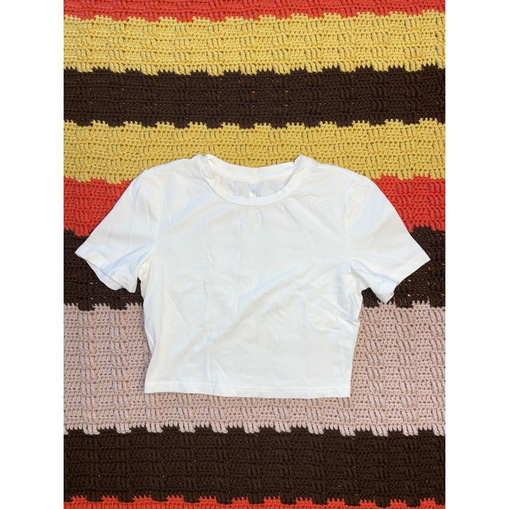 Basic White Spandex Crop T-Shirt, Size XS